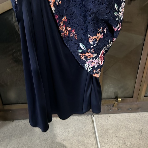 Navy Blue and Pink Lace Floral Midi Dress - Picture 3 of 7